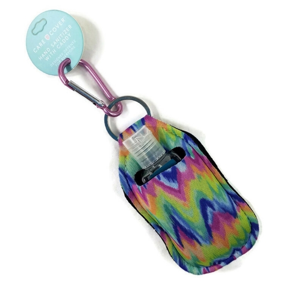 Care Cover Hand Sanitizer and Rainbow Tie Dye Holder Set Carabiner Clip On - Picture 1 of 6